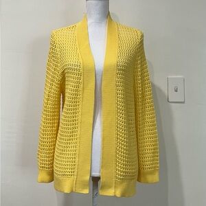 89th & Madison Yellow Open Front Shawl Collar Boho Crochet Knit Cardigan Large